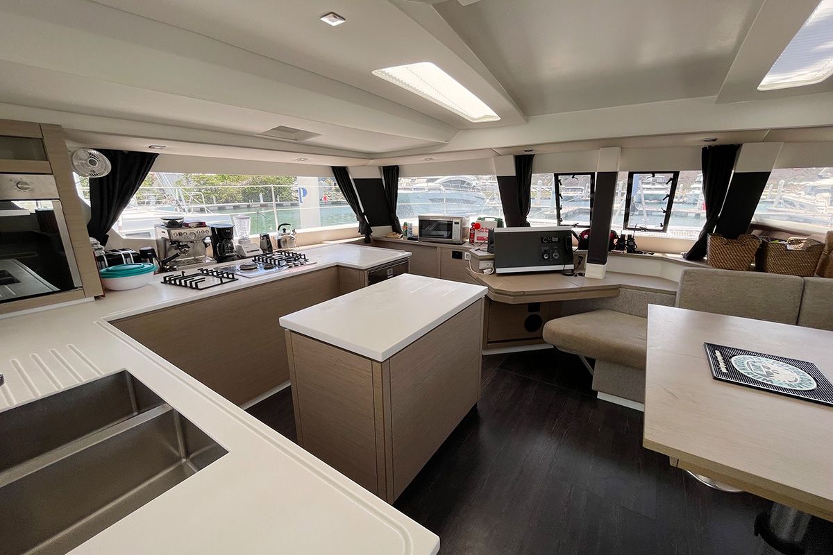 Galley of Good Vibrations, a Fountaine Pajot Saba 50 catamaran at Road Town, British Virgin Islands