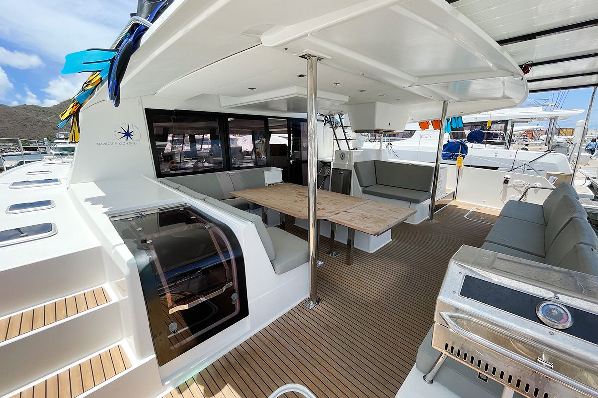 Deck of Good Vibrations, a Fountaine Pajot Saba 50 catamaran at Road Town, British Virgin Islands
