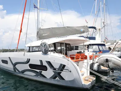 Dioscuri, a Excess 11 - 4 + 1 + 1 cab. catamaran at Split, Croatia