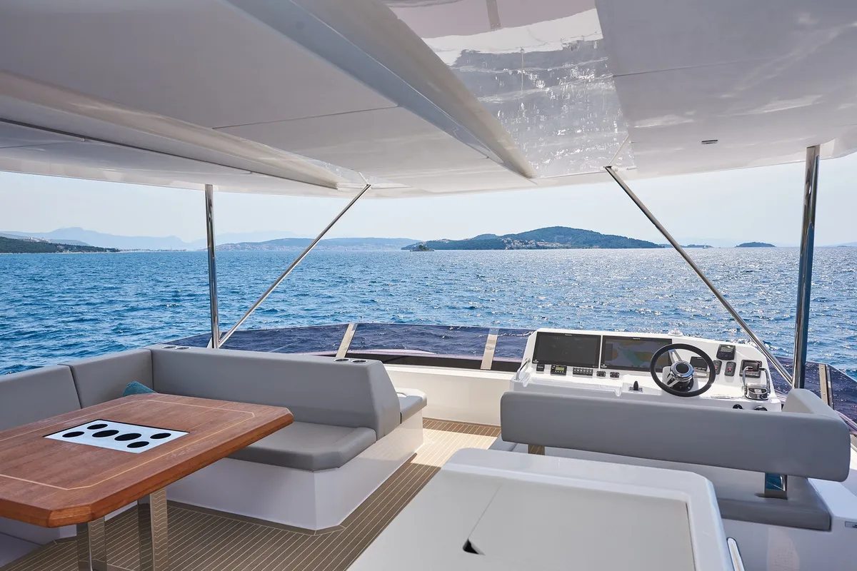 Deck of Good Vibes, a Leopard 53 - OW catamaran at Seget Donji, Croatia