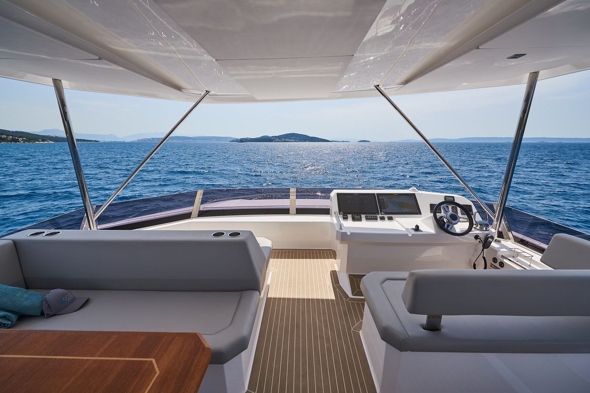 Cockpit of Good Vibes, a Leopard 53 - OW catamaran at Seget Donji, Croatia