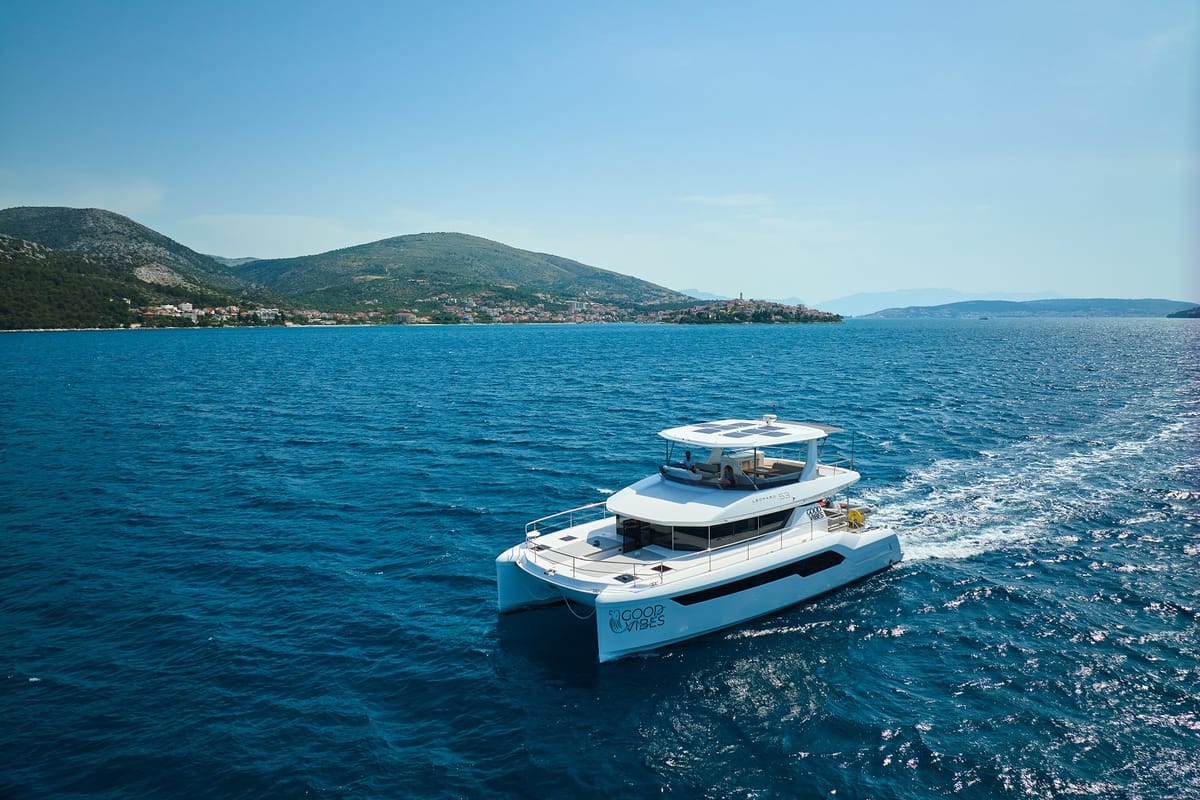 Exterior view of Good Vibes, a Leopard 53 - OW catamaran at Seget Donji, Croatia