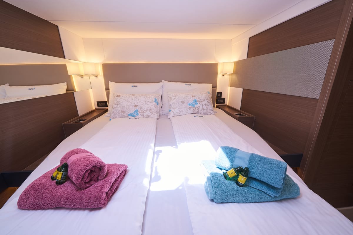 Cabin on Good Vibes, a Leopard 53 - OW catamaran at Seget Donji, Croatia