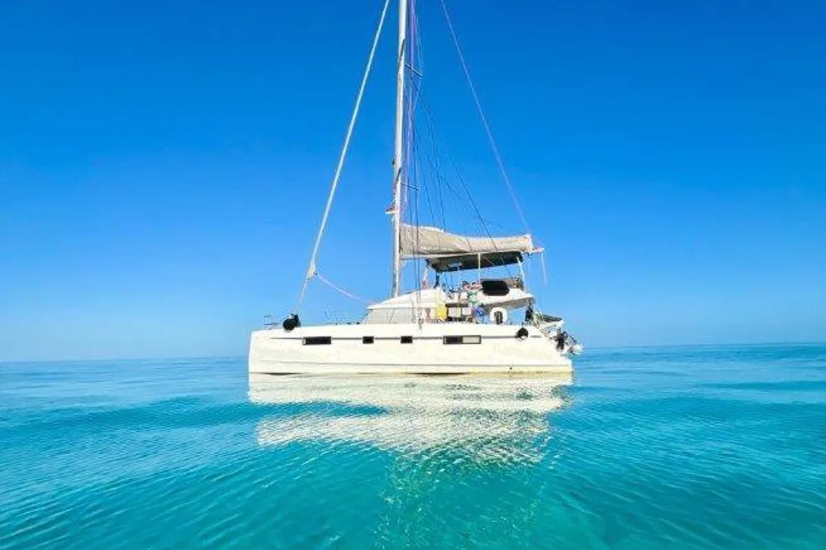 Exterior view of Mira, a Nautitech Rochefort Nautitech 46 Fly catamaran at Kontokali, Greece