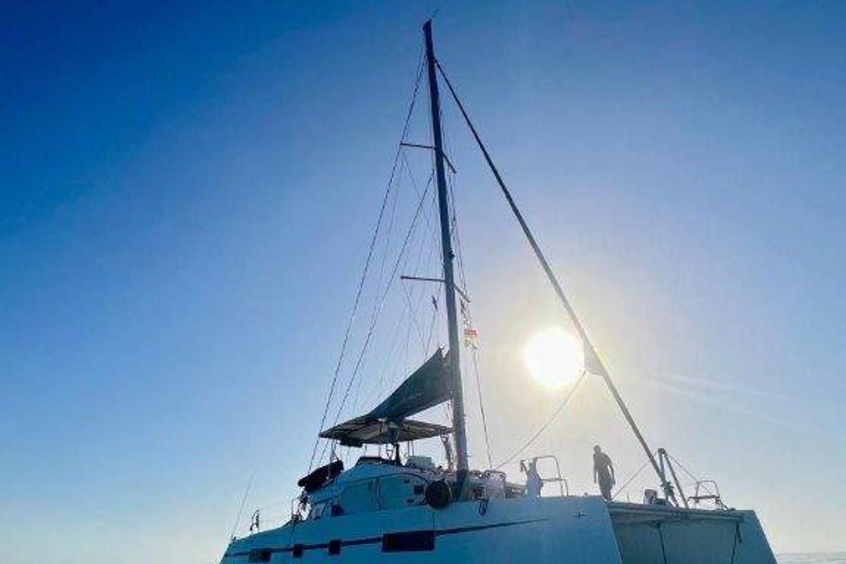 Exterior view of Mira, a Nautitech Rochefort Nautitech 46 Fly catamaran at Kontokali, Greece