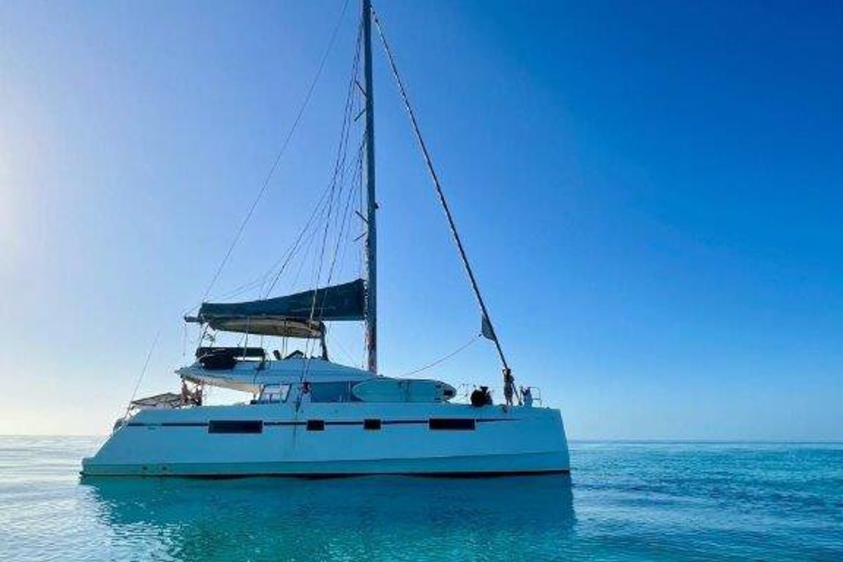 Exterior view of Mira, a Nautitech Rochefort Nautitech 46 Fly catamaran at Kontokali, Greece