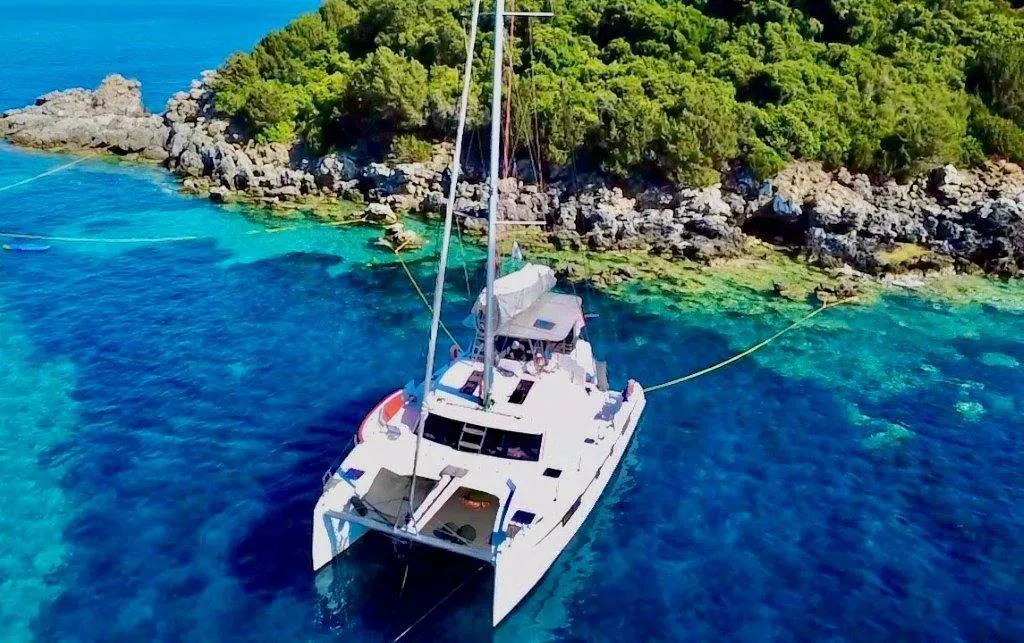 Exterior view of Mira, a Nautitech Rochefort Nautitech 46 Fly catamaran at Kontokali, Greece