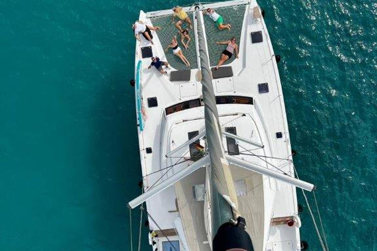 Deck of Mira, a Nautitech Rochefort Nautitech 46 Fly catamaran at Kontokali, Greece