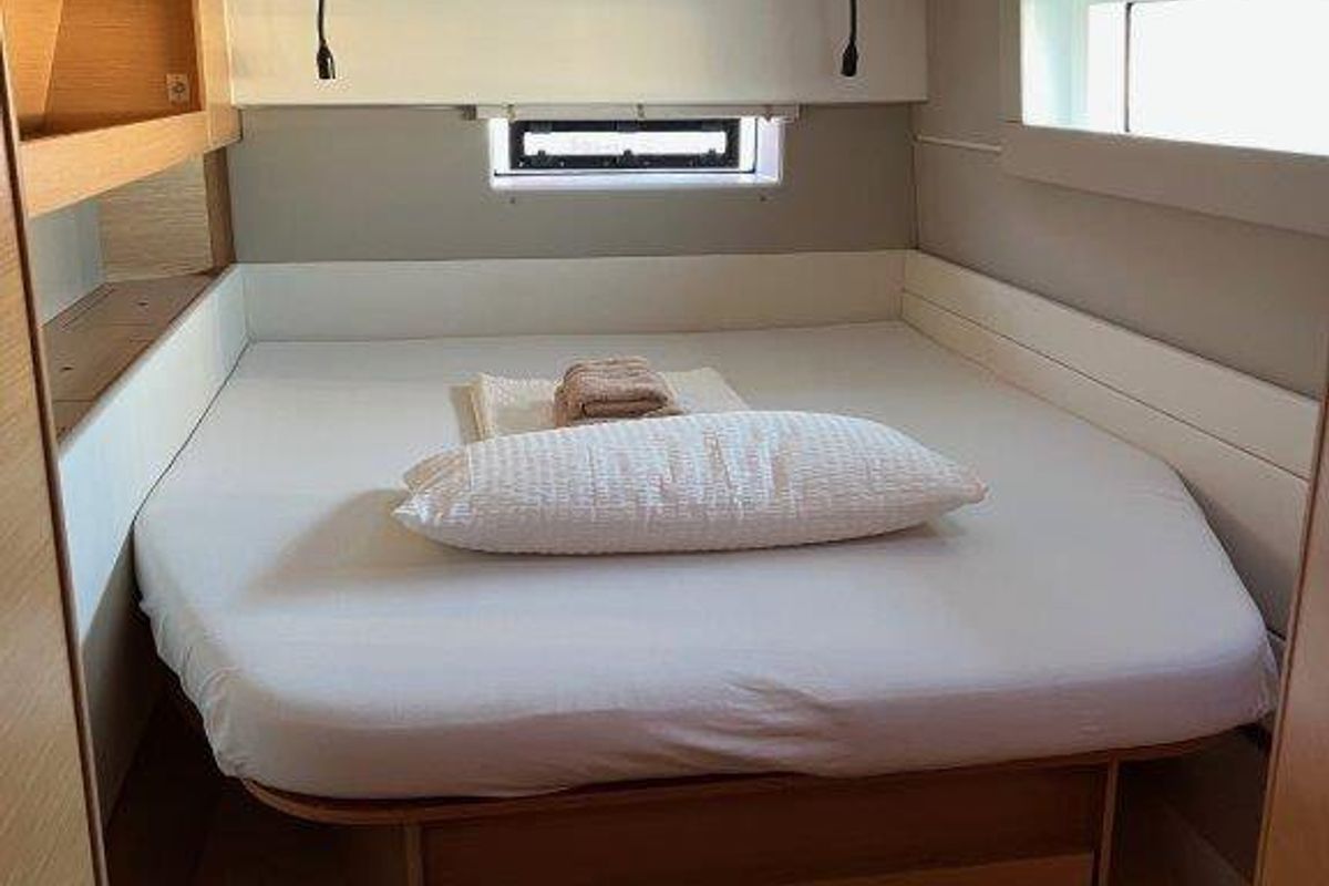 Cabin on Mira, a Nautitech Rochefort Nautitech 46 Fly catamaran at Kontokali, Greece