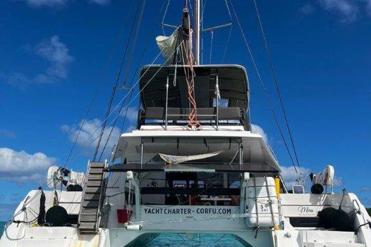 Exterior view of Mira, a Nautitech Rochefort Nautitech 46 Fly catamaran at Kontokali, Greece