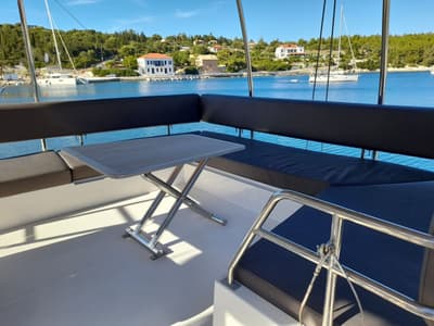 Deck of Mira, a Nautitech Rochefort Nautitech 46 Fly catamaran at Kontokali, Greece