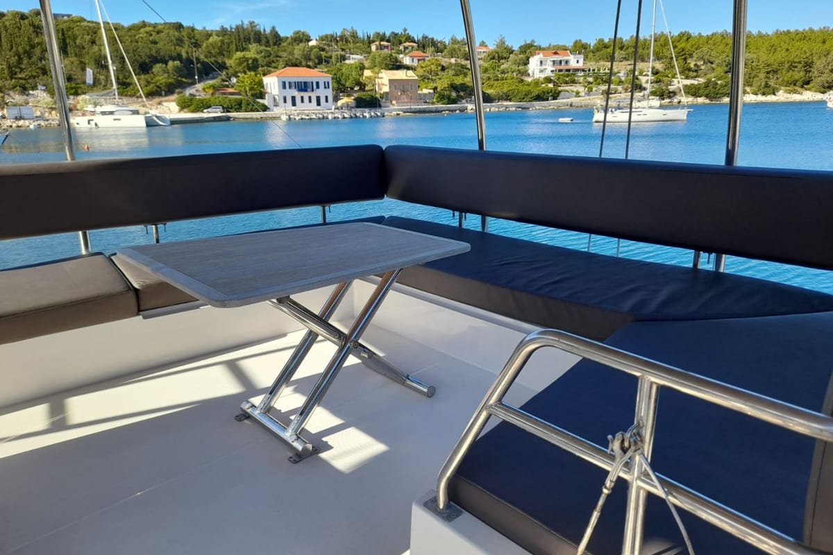 Deck of Mira, a Nautitech Rochefort Nautitech 46 Fly catamaran at Kontokali, Greece