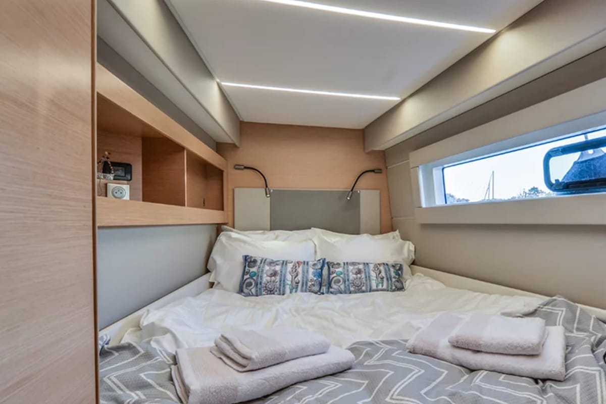 Cabin on Mira, a Nautitech Rochefort Nautitech 46 Fly catamaran at Kontokali, Greece