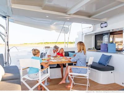 Deck of Sunsail 46 Cat Classic, a Lagoon 46 catamaran at Općina Marina, Croatia