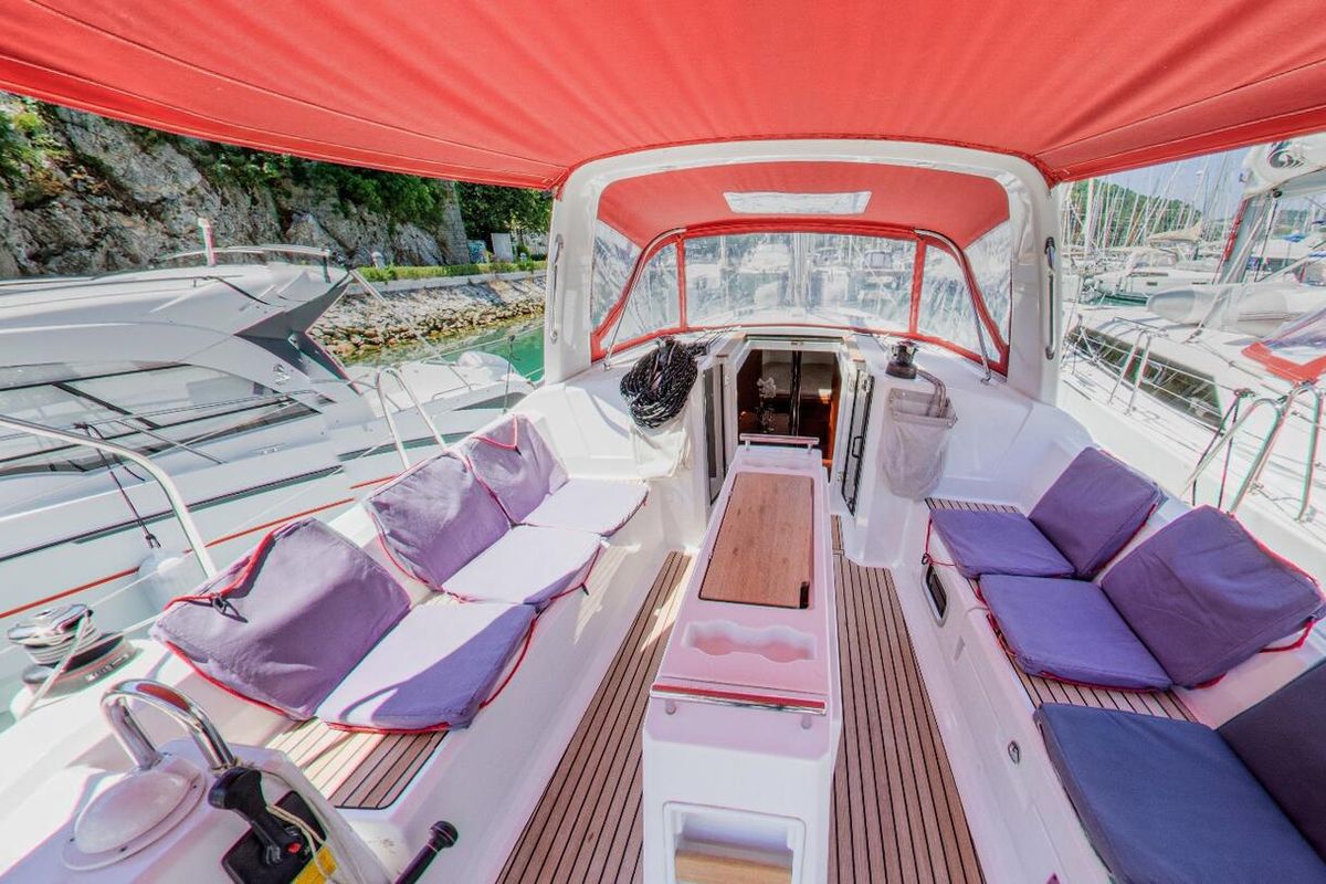 Deck of Luce, a Beneteau Oceanis 38.1 sailboat at Dubrovnik, Croatia