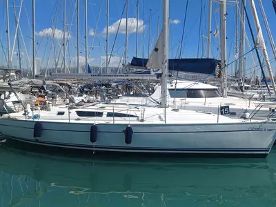 Exterior view of Evina, a Jeanneau Sun Odyssey 40.3 sailboat at Municipal Unit of Lefkada, Greece
