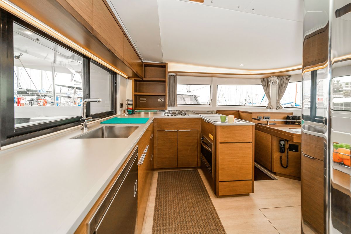 Galley of Pegasus, a Lagoon 46 catamaran at Kos, Greece