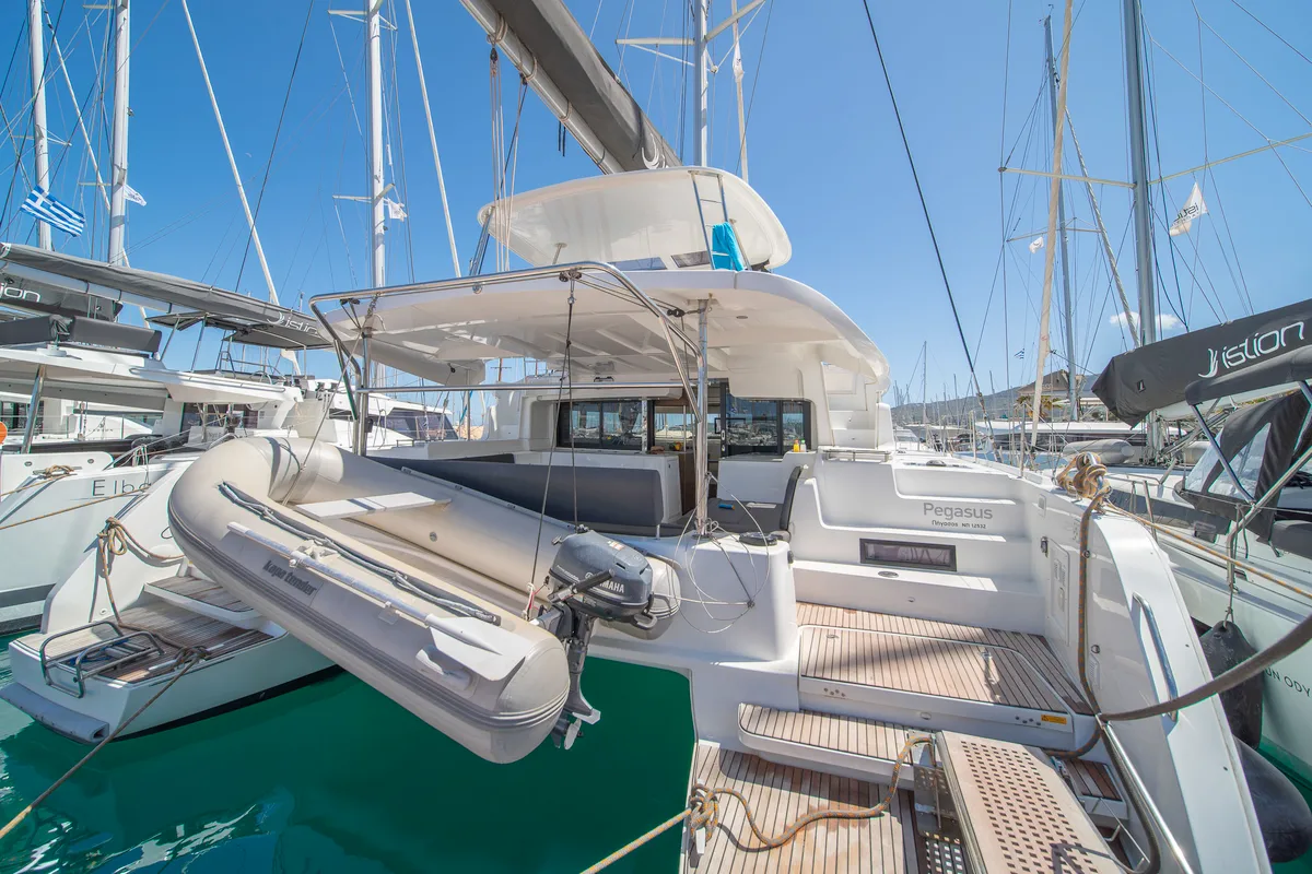 Deck of Pegasus, a Lagoon 46 catamaran at Kos, Greece