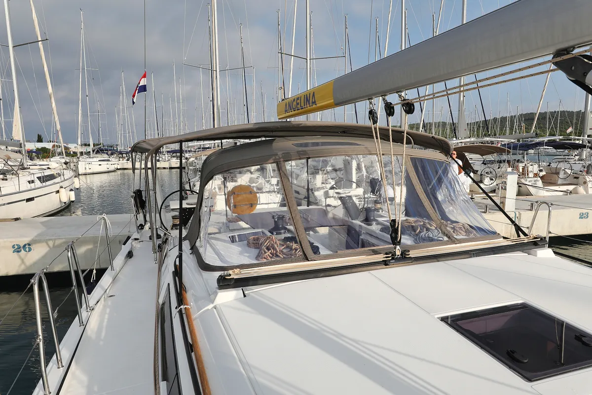 Exterior view of Odyssey, a Dufour 470 sailboat at Općina Sukošan, Croatia