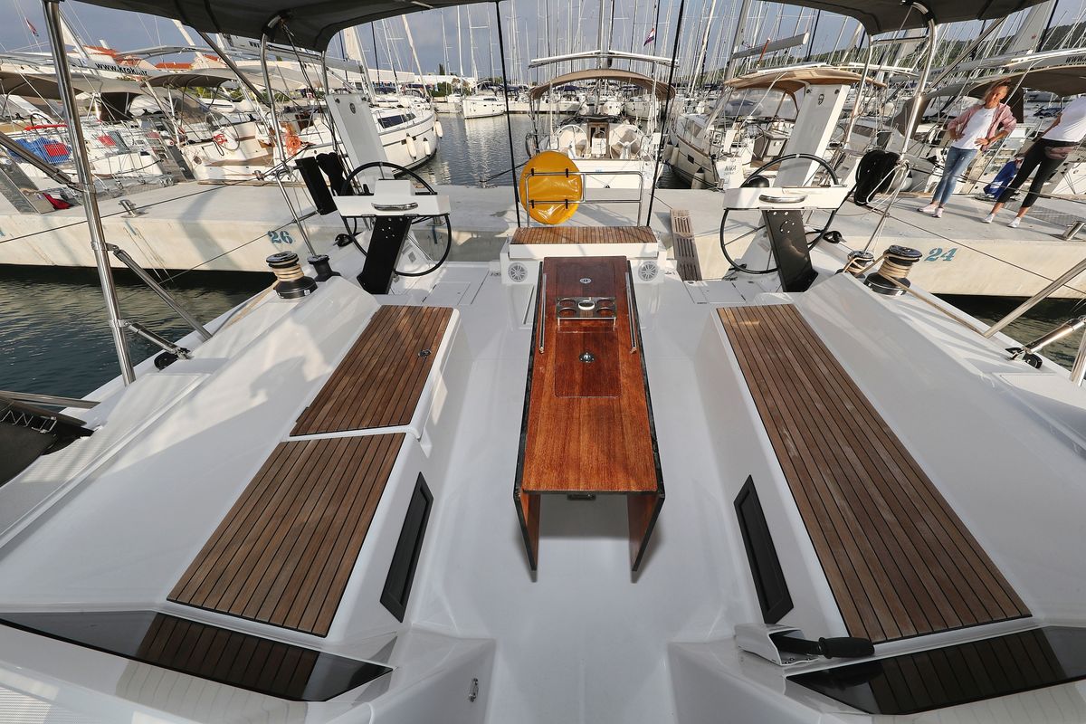 Deck of Odyssey, a Dufour 470 sailboat at Općina Sukošan, Croatia