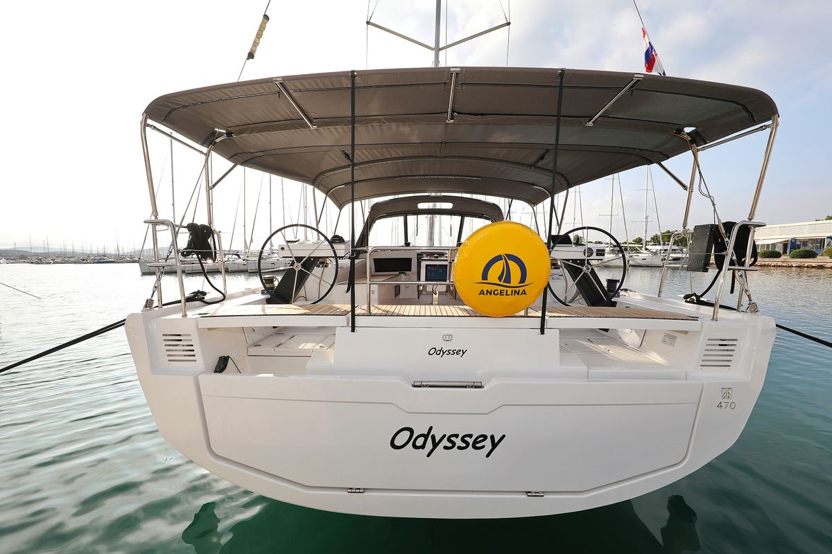 Exterior view of Odyssey, a Dufour 470 sailboat at Općina Sukošan, Croatia