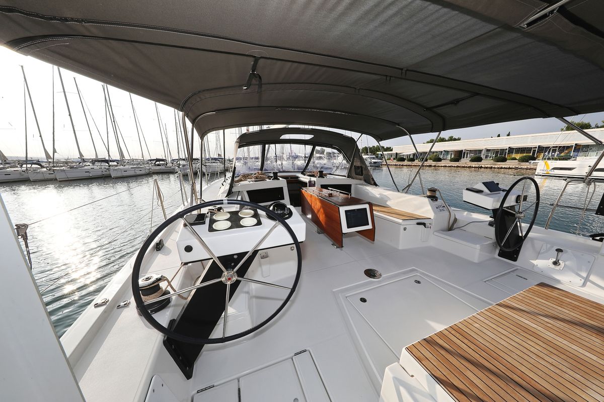 Cockpit of Odyssey, a Dufour 470 sailboat at Općina Sukošan, Croatia