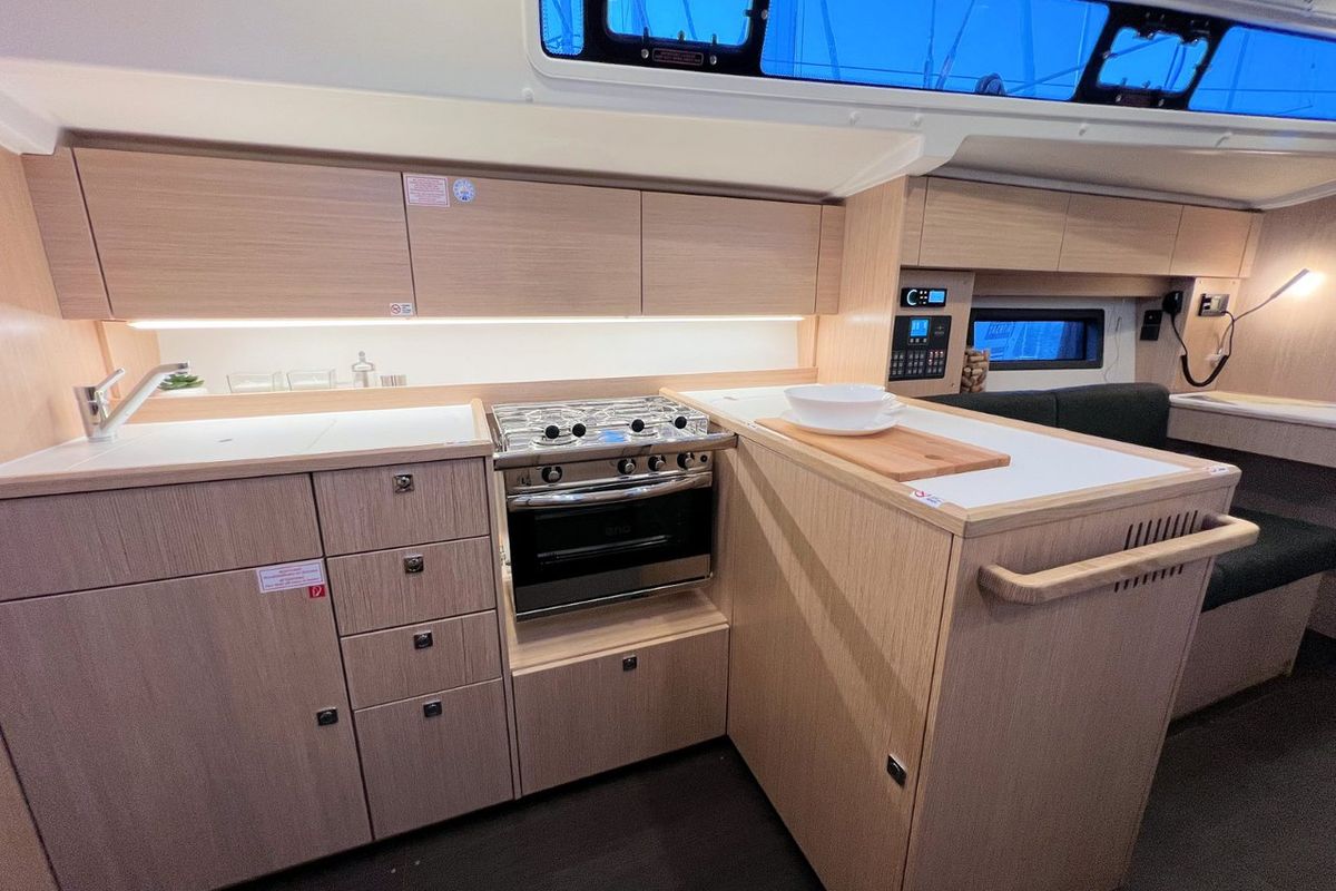 Galley of Mala Hana, a Bavaria C38 sailboat at Grad Pula, Croatia