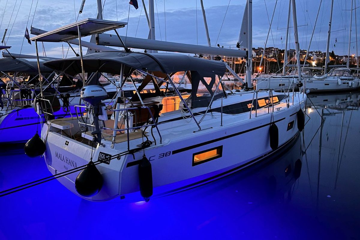 Exterior view of Mala Hana, a Bavaria C38 sailboat at Grad Pula, Croatia