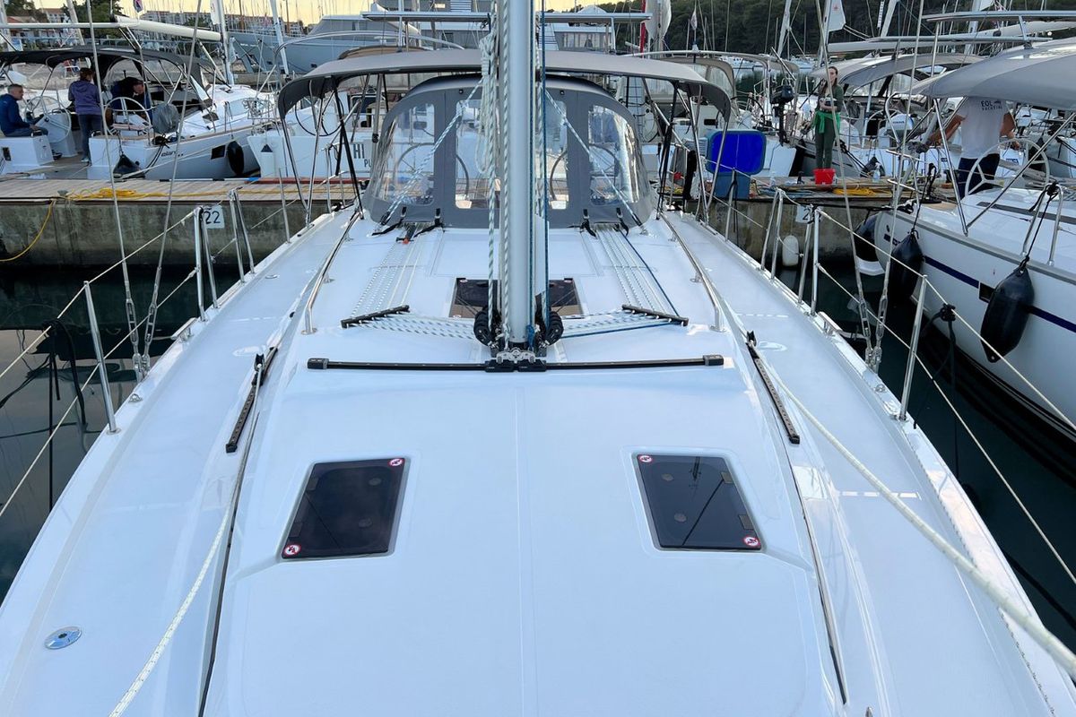 Deck of Mala Hana, a Bavaria C38 sailboat at Grad Pula, Croatia