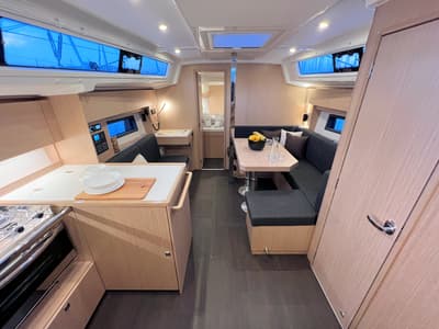 Salon of Mala Hana, a Bavaria C38 sailboat at Grad Pula, Croatia