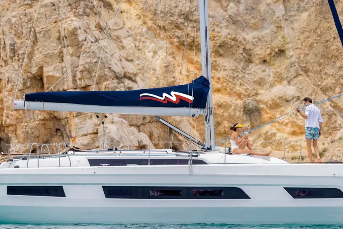 Exterior view of Moorings 41.3 Exclusive, a Dufour 41 sailboat at Road Town, British Virgin Islands