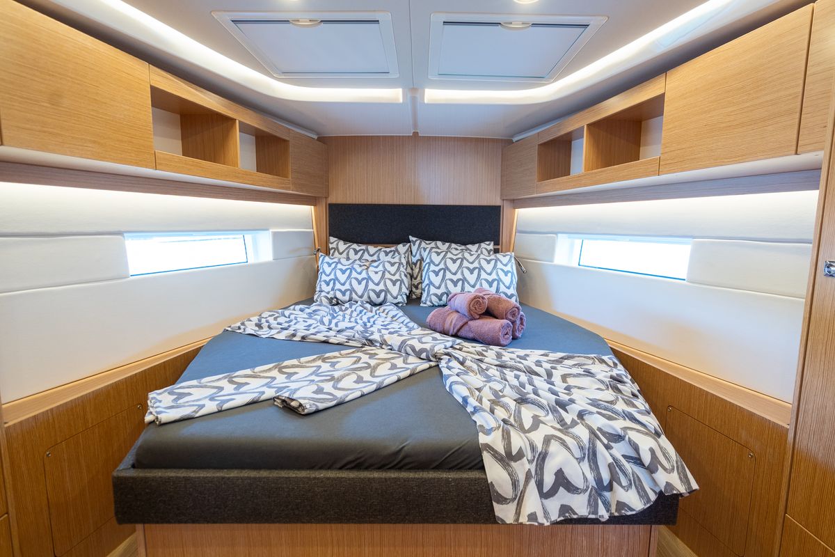 Cabin on Aria, a Bavaria C45 Style sailboat at Grad Pula, Croatia