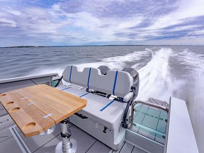 Deck of Serendipity, a Saxdor Yachts Saxdor 320 GTC motorboat at Gouvia, Greece
