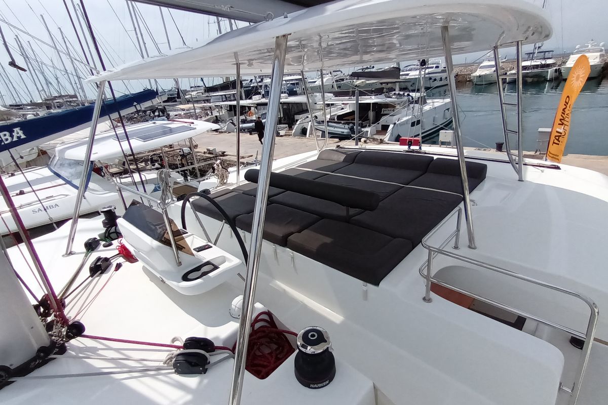 Deck of Icarus, a Lagoon 50 catamaran at Athens, Greece
