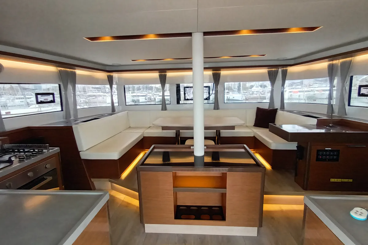 Salon of Icarus, a Lagoon 50 catamaran at Athens, Greece