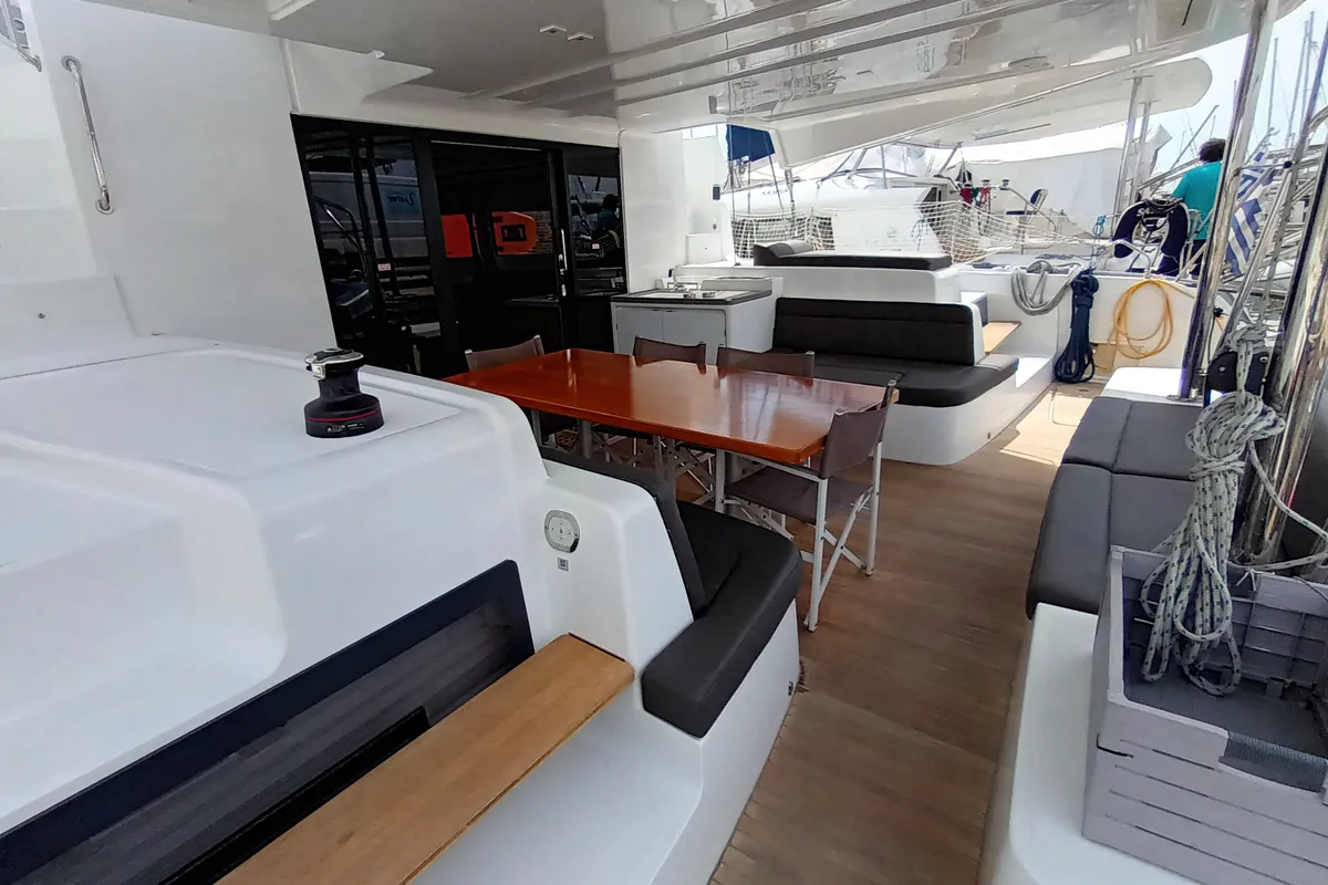 Deck of Icarus, a Lagoon 50 catamaran at Athens, Greece