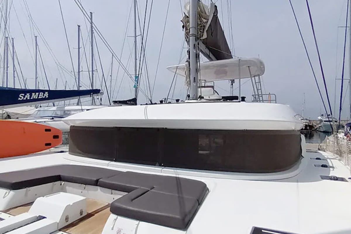 Deck of Icarus, a Lagoon 50 catamaran at Athens, Greece