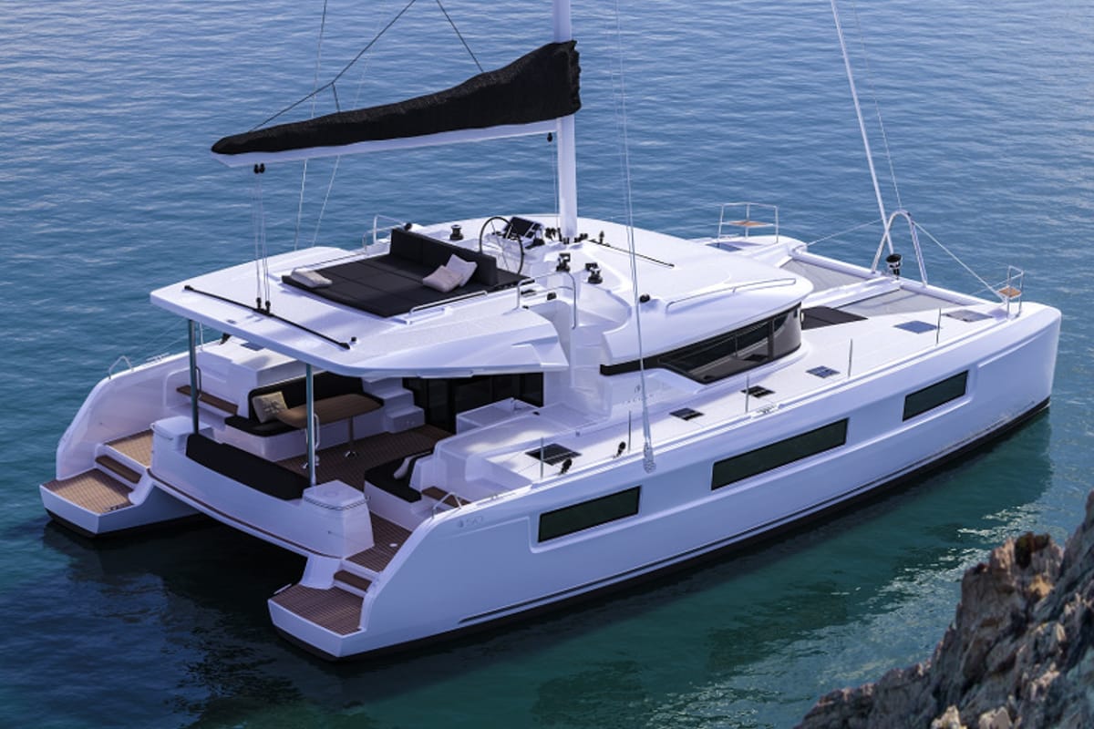 Exterior view of Icarus, a Lagoon 50 catamaran at Athens, Greece
