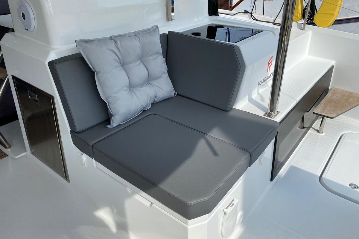 Deck of Ooga Chaka, a Fountaine Pajot Astrea 42 catamaran at Sithonia Municipal Unit, Greece