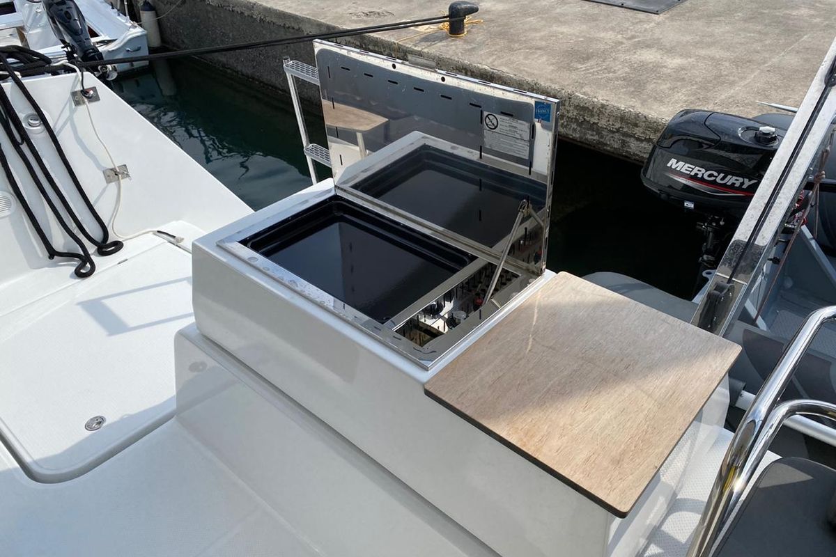 Deck of Ooga Chaka, a Fountaine Pajot Astrea 42 catamaran at Sithonia Municipal Unit, Greece