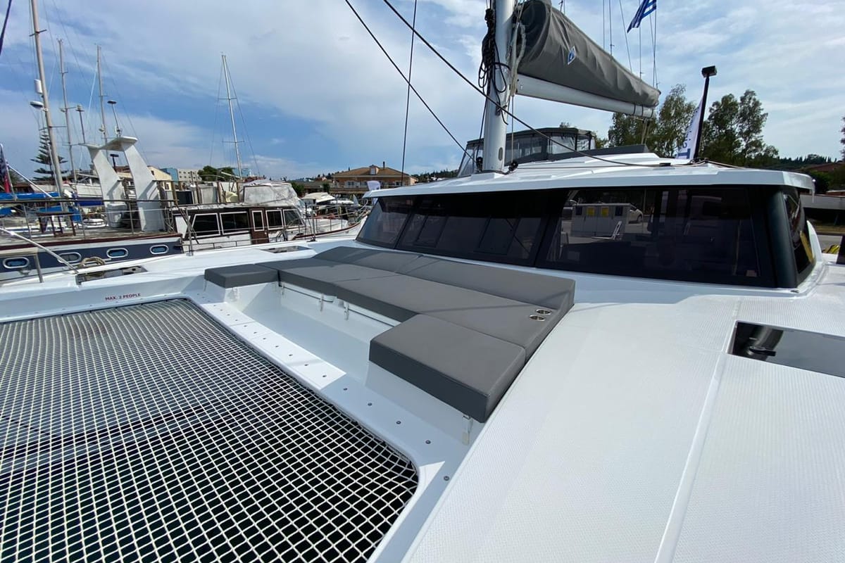 Deck of Ooga Chaka, a Fountaine Pajot Astrea 42 catamaran at Sithonia Municipal Unit, Greece