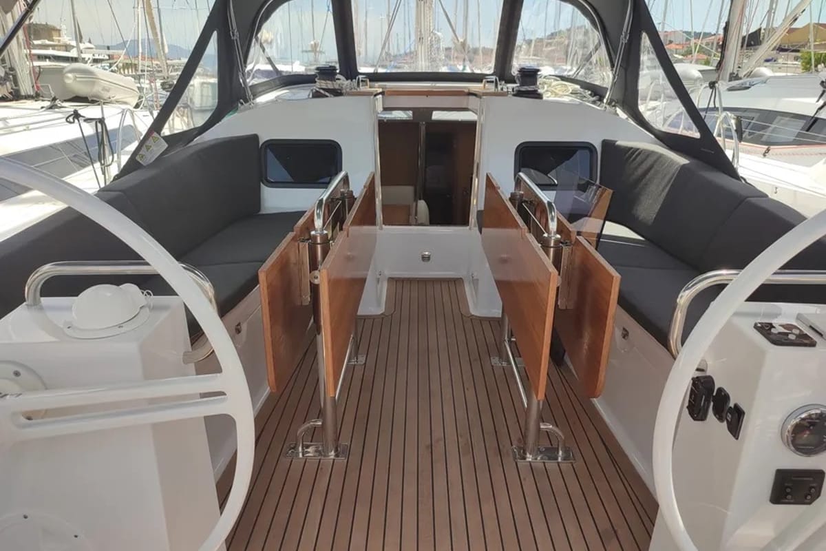 Cockpit of Moonlight, a Elan Impression 45.1 sailboat at Grad Trogir, Croatia