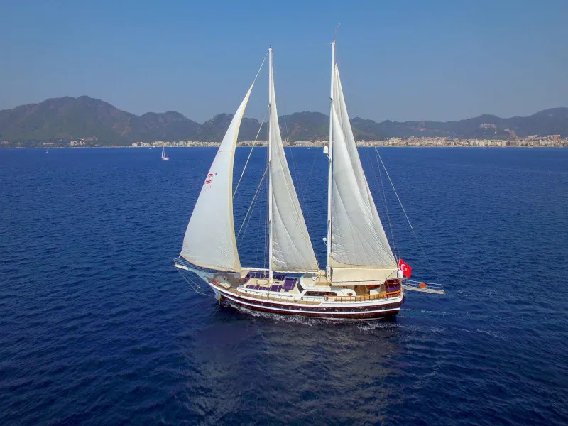 Exterior view of Perla del Mar 2, a Gulet Gulet gulet at Marmaris, Turkey