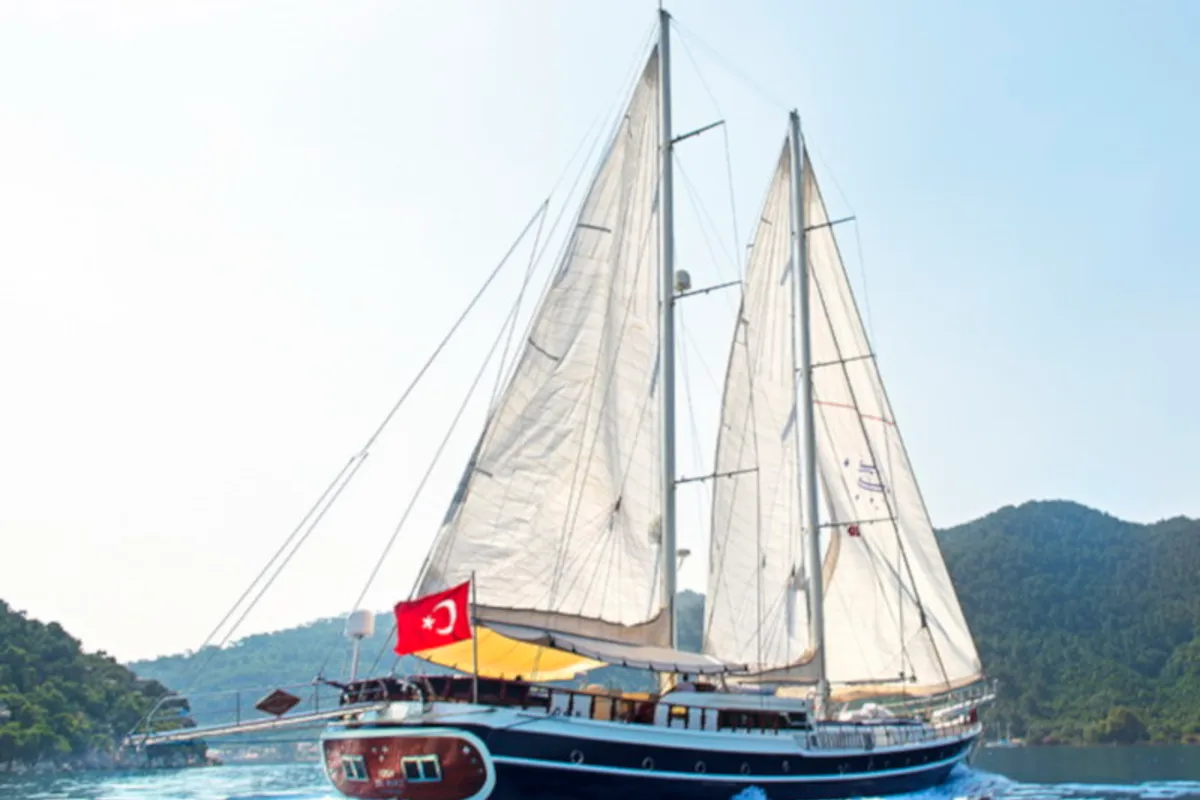 Exterior view of Perla del Mar 2, a Gulet Gulet gulet at Marmaris, Turkey