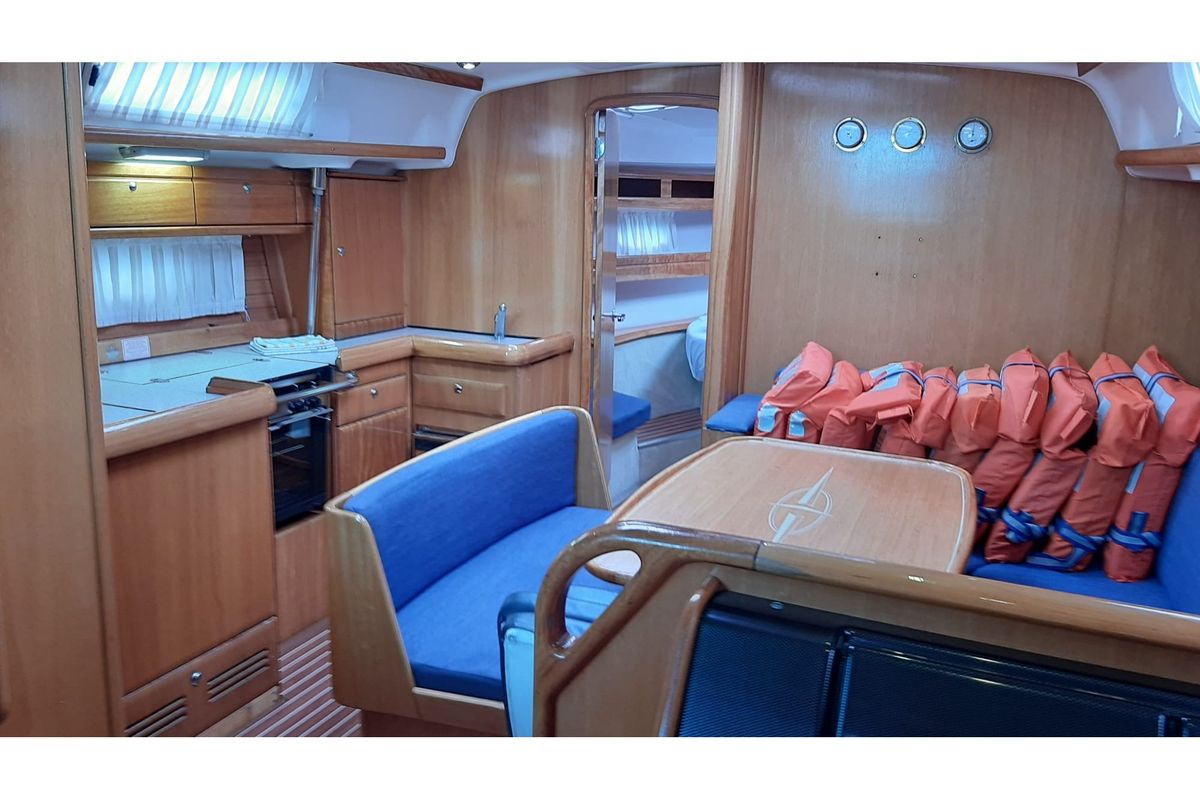 Galley of Pošip, a Bavaria 42 Cruiser sailboat at Grad Trogir, Croatia
