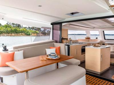 Deck of Agios Ephraim, a Fountaine Pajot FP 41 catamaran at Lavreotiki Municipal Unit, Greece