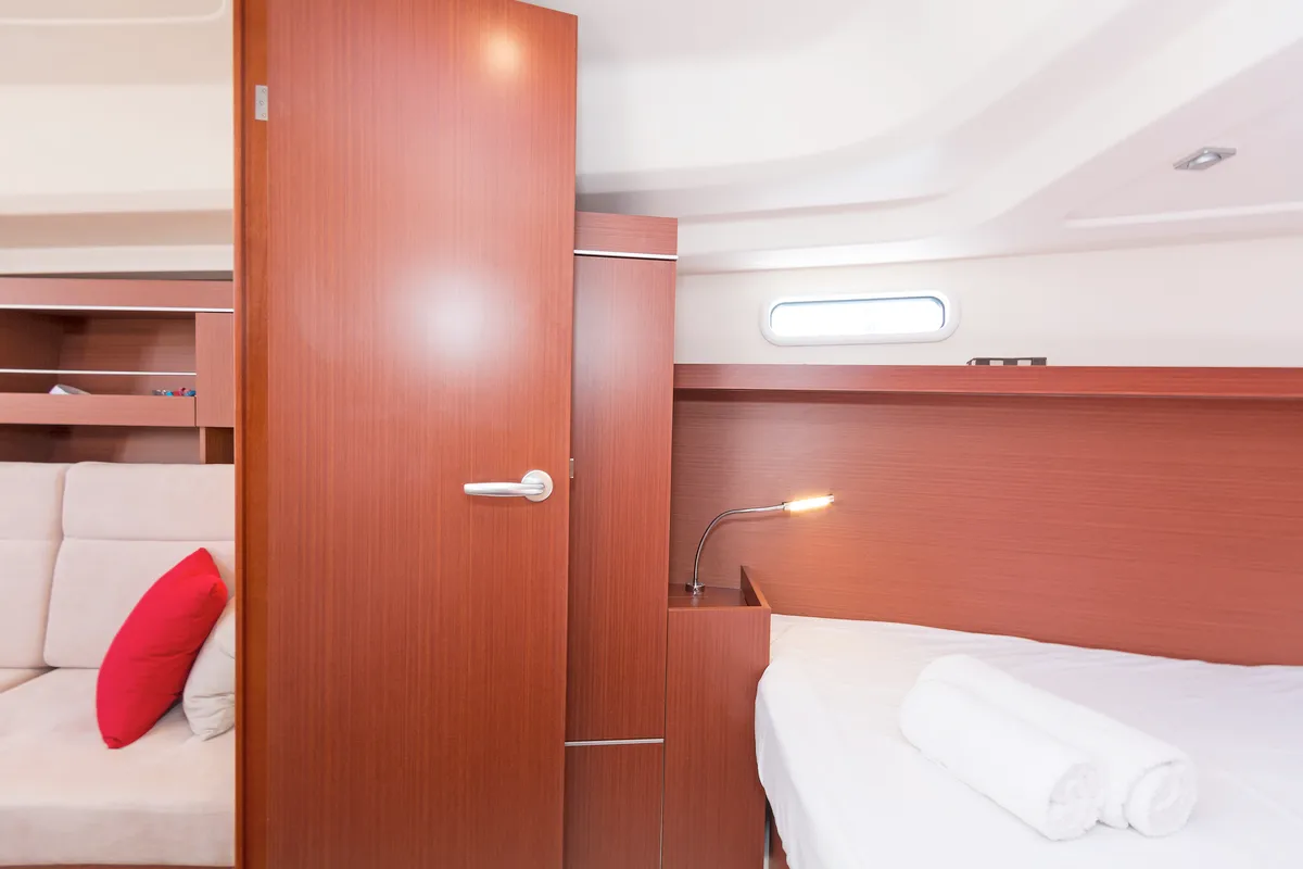 Cabin on Capriccio, a Hanse Yachts Hanse 385 sailboat at Lavreotiki Municipal Unit, Greece