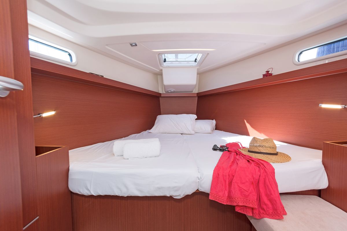 Cabin on Capriccio, a Hanse Yachts Hanse 385 sailboat at Lavreotiki Municipal Unit, Greece