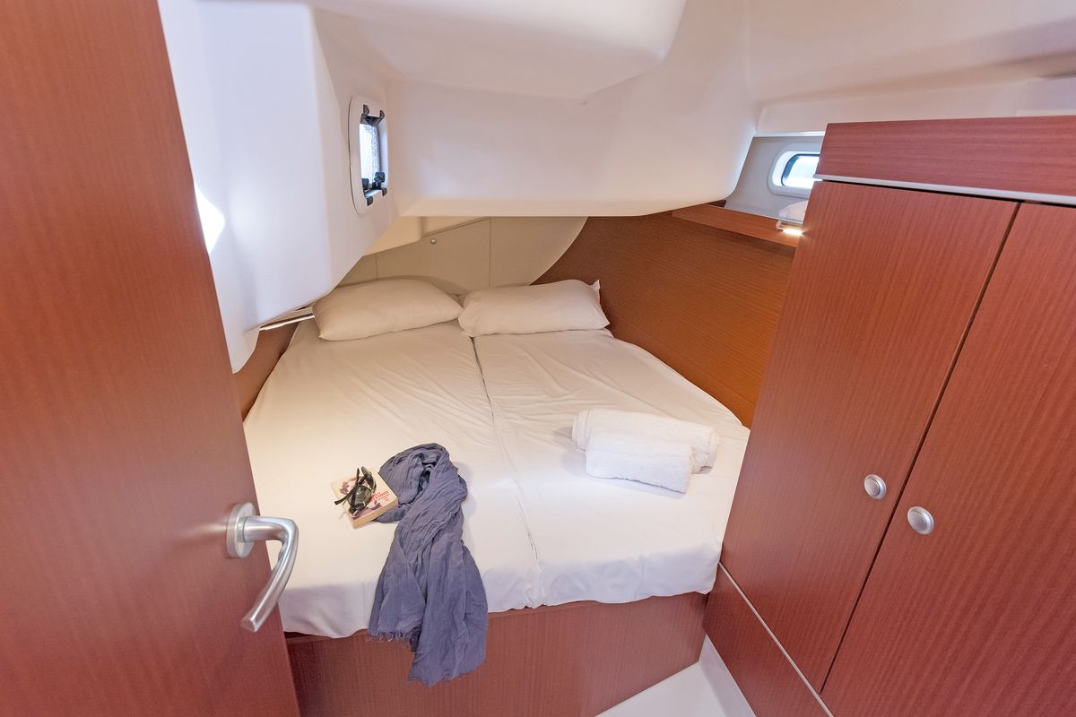 Cabin on Capriccio, a Hanse Yachts Hanse 385 sailboat at Lavreotiki Municipal Unit, Greece
