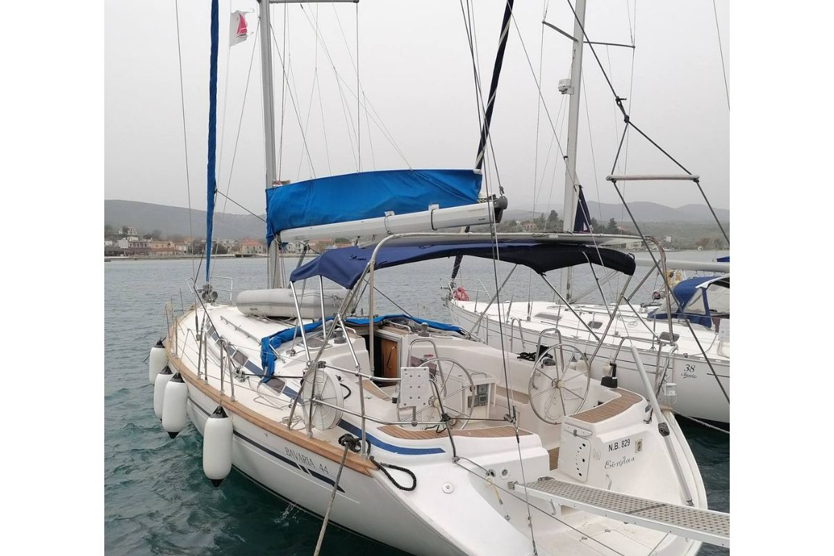 Exterior view of Orion VI, a Bavaria 44 sailboat at Volos Municipality, Greece